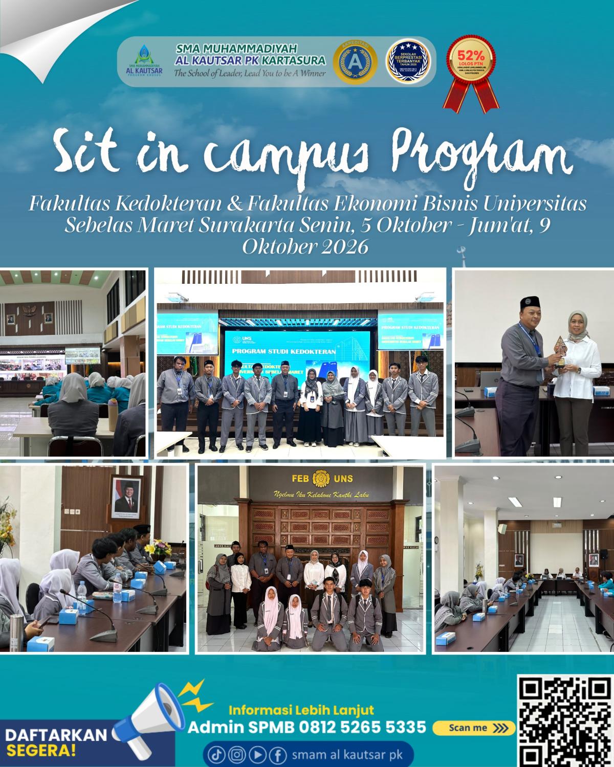 Sit in Campus UNS: Siswa SMA Muhammadiyah Al Kautsar PK Kartasura Belajar di Fakultas Kedokteran dan Ekonomi Bisnis